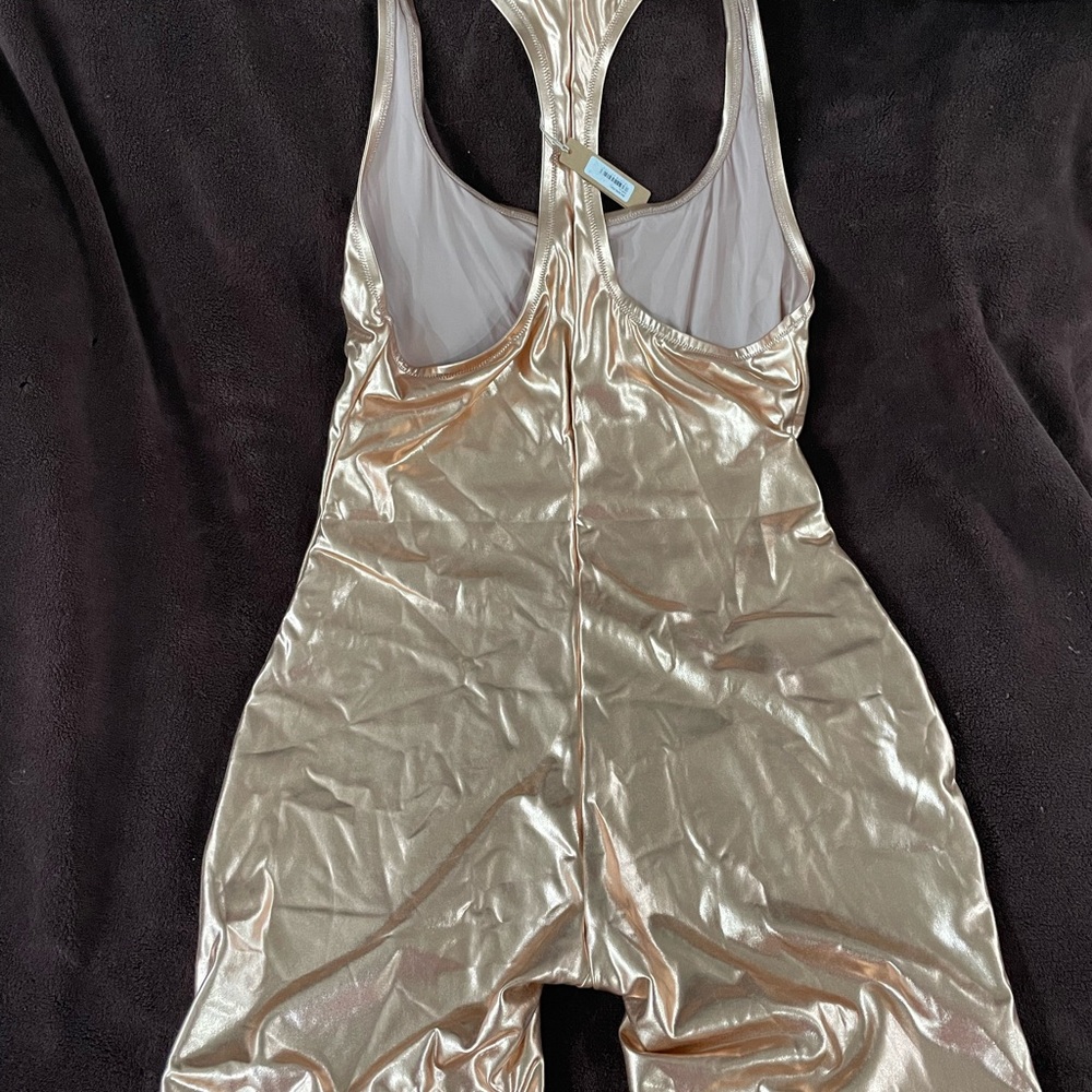 SKIMS Metallic Swim Cycle Suit Bodysuit Onesie - Picture 3 of 6